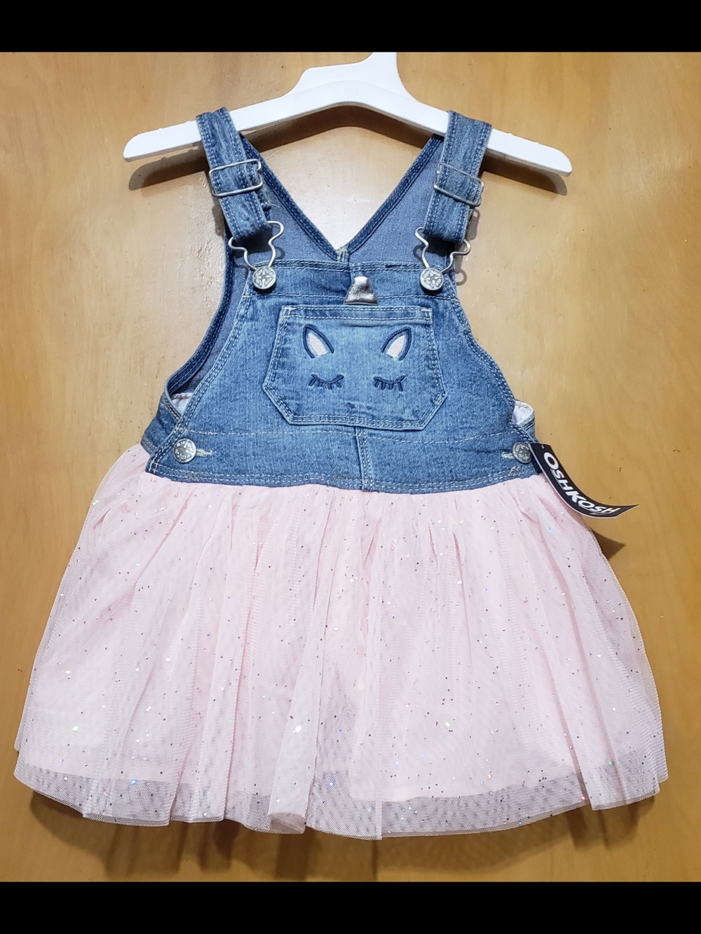 OshKosh B'gosh Denim Overall Dress with Light Pink Tulle Skirt
